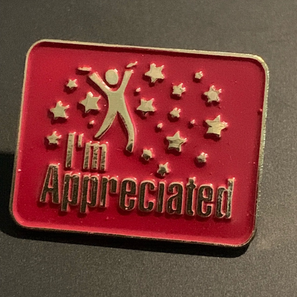 I'm Appreciated Lapel pin Jumping Person With Stars 1" Red Gold Tone